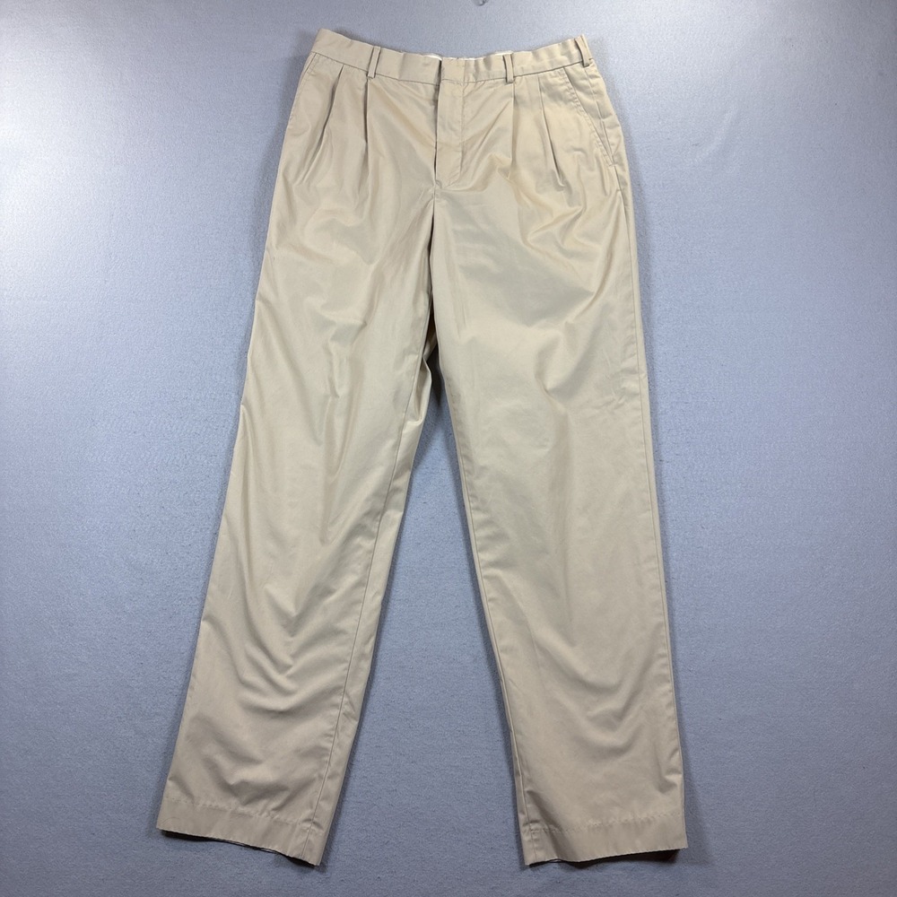 90's Vintage Lands End Made USA Pale Brown Casual Trouser pants men's‎ W34Long